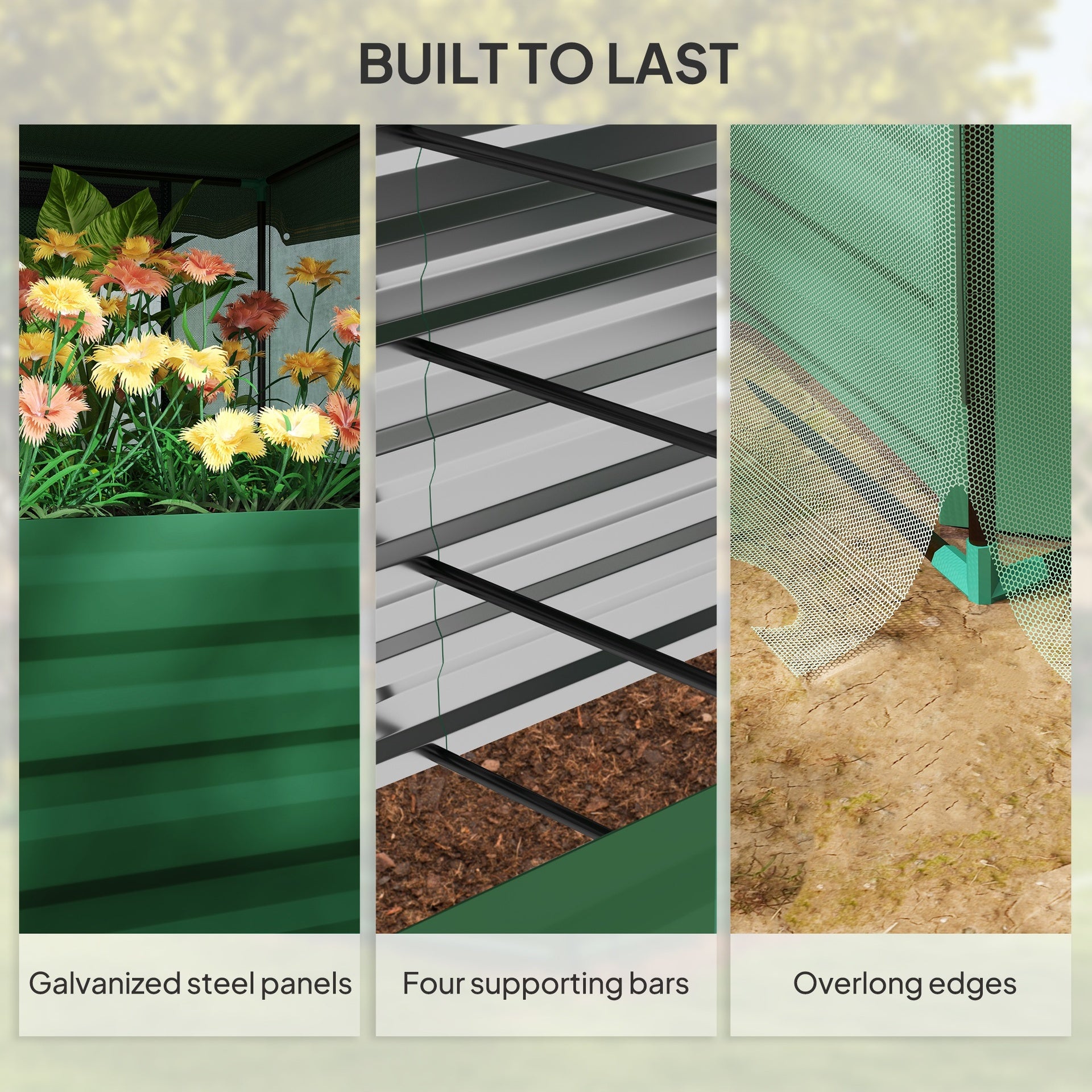 Outsunny Galvanized Steel Planter Box with Crop Cage and Shade Cloth, Raised Garden Bed for Flowers, Veggies and Herbs, Green