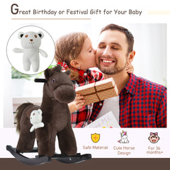 Qaba Kids Rocking Horse with Bear Toy, Plush Animal Rocker with Fun Realistic Sounds for Toddler 18-36 Months, Brown