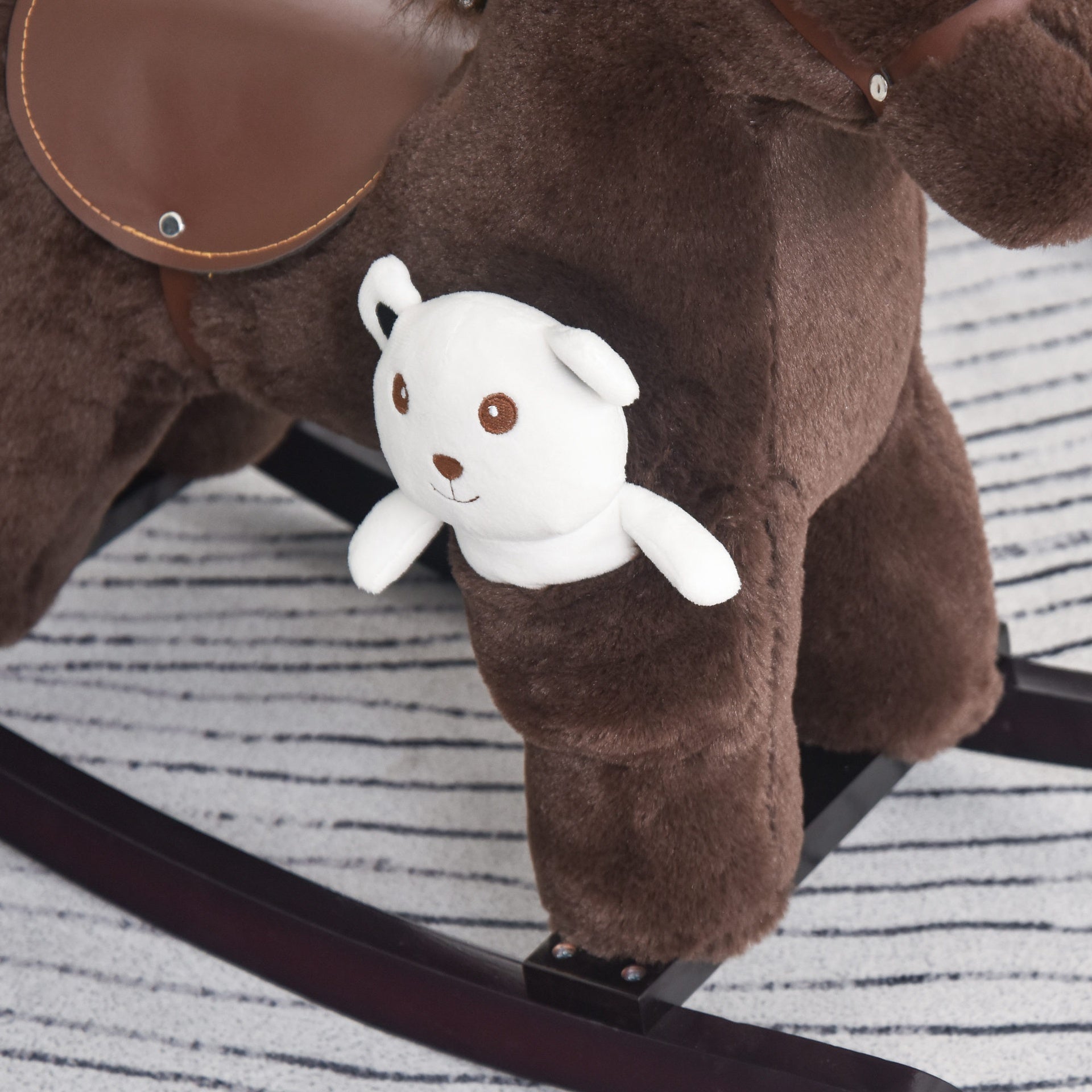 Qaba Kids Rocking Horse with Bear Toy, Plush Animal Rocker with Fun Realistic Sounds for Toddler 18-36 Months, Brown