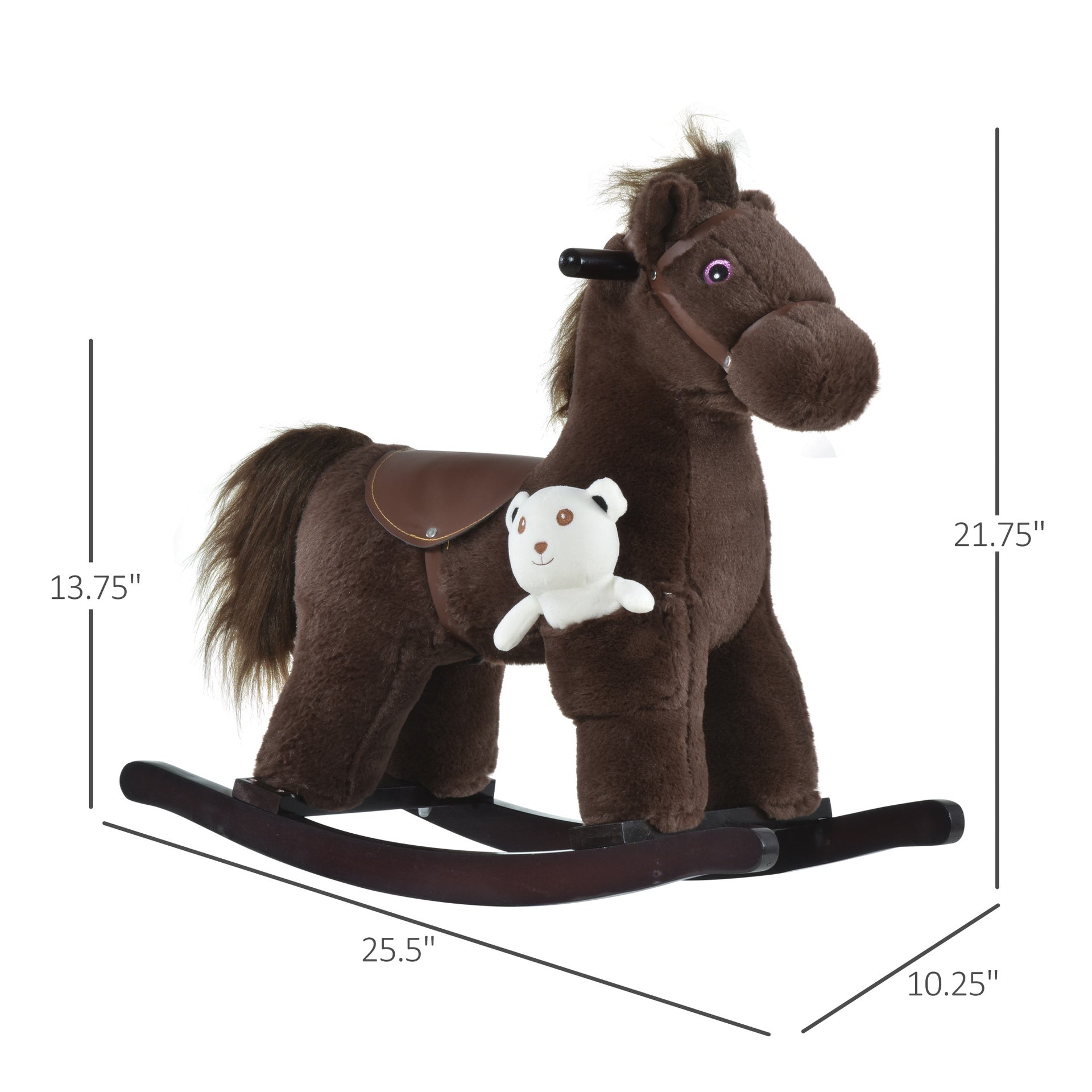 Qaba Kids Rocking Horse with Bear Toy, Plush Animal Rocker with Fun Realistic Sounds for Toddler 18-36 Months, Brown
