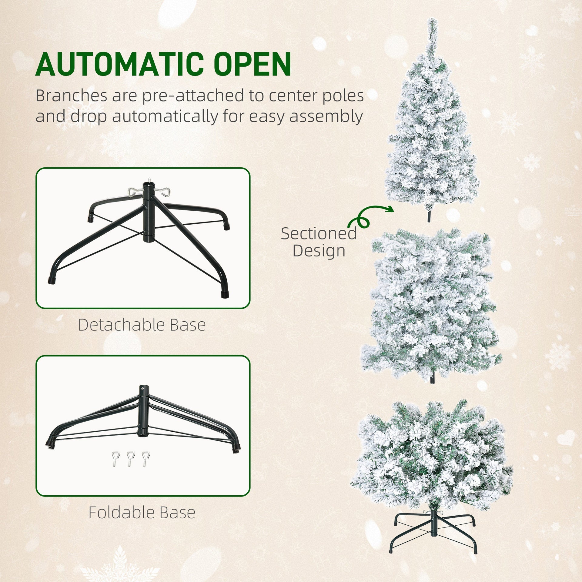 HOMCOM 6ft Pre-Lit Snow-Flocked Slim Douglas Fir Artificial Christmas Tree with Realistic Branches, 250 LED Lights and 462 Tips