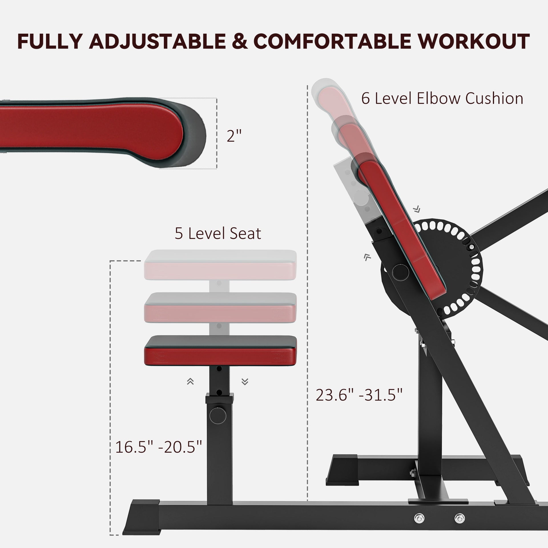 Soozier 2-In-1 Bicep Preacher Curl Bench Bicep Curl Machine with Adjustable Seat and Elbow Cushion, for Home Gym Workout