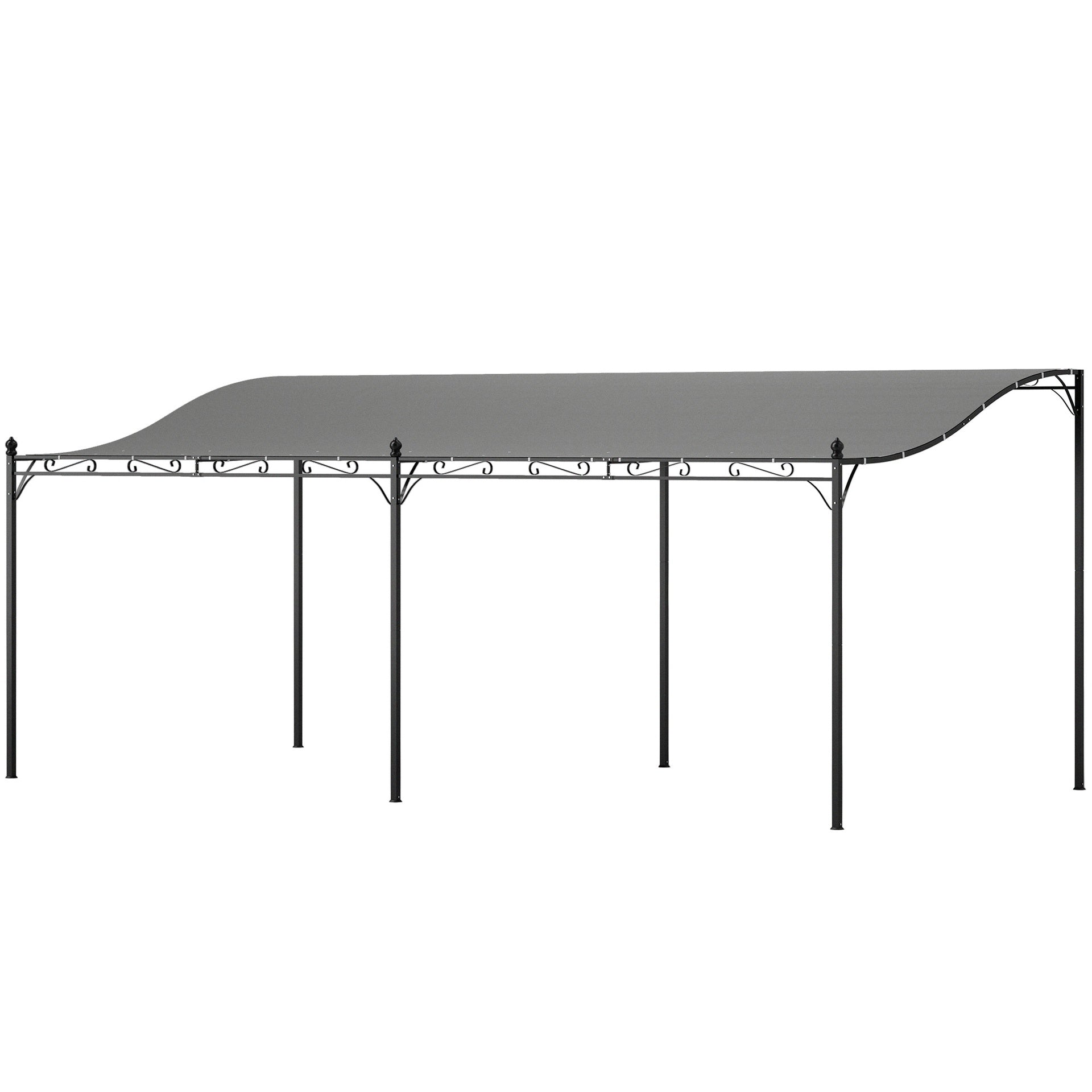 Outsunny 10' x 20' Wall-Mounted Outdoor Pergola Canopy, Metal Patio Canopy with Drainage Holes for Backyard, Garden, Dark Gray