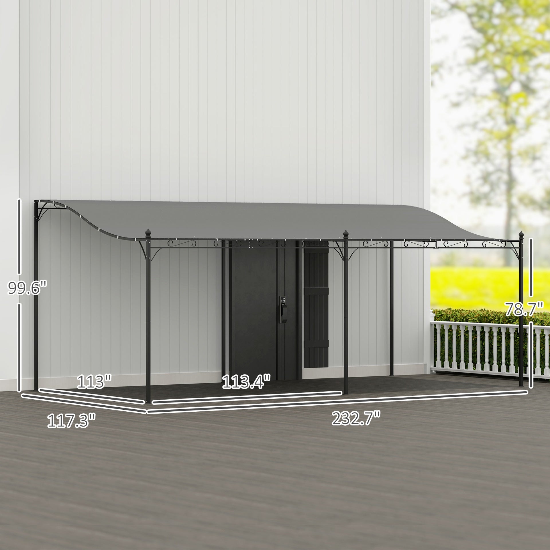 Outsunny 10' x 20' Wall-Mounted Outdoor Pergola Canopy, Metal Patio Canopy with Drainage Holes for Backyard, Garden, Dark Gray