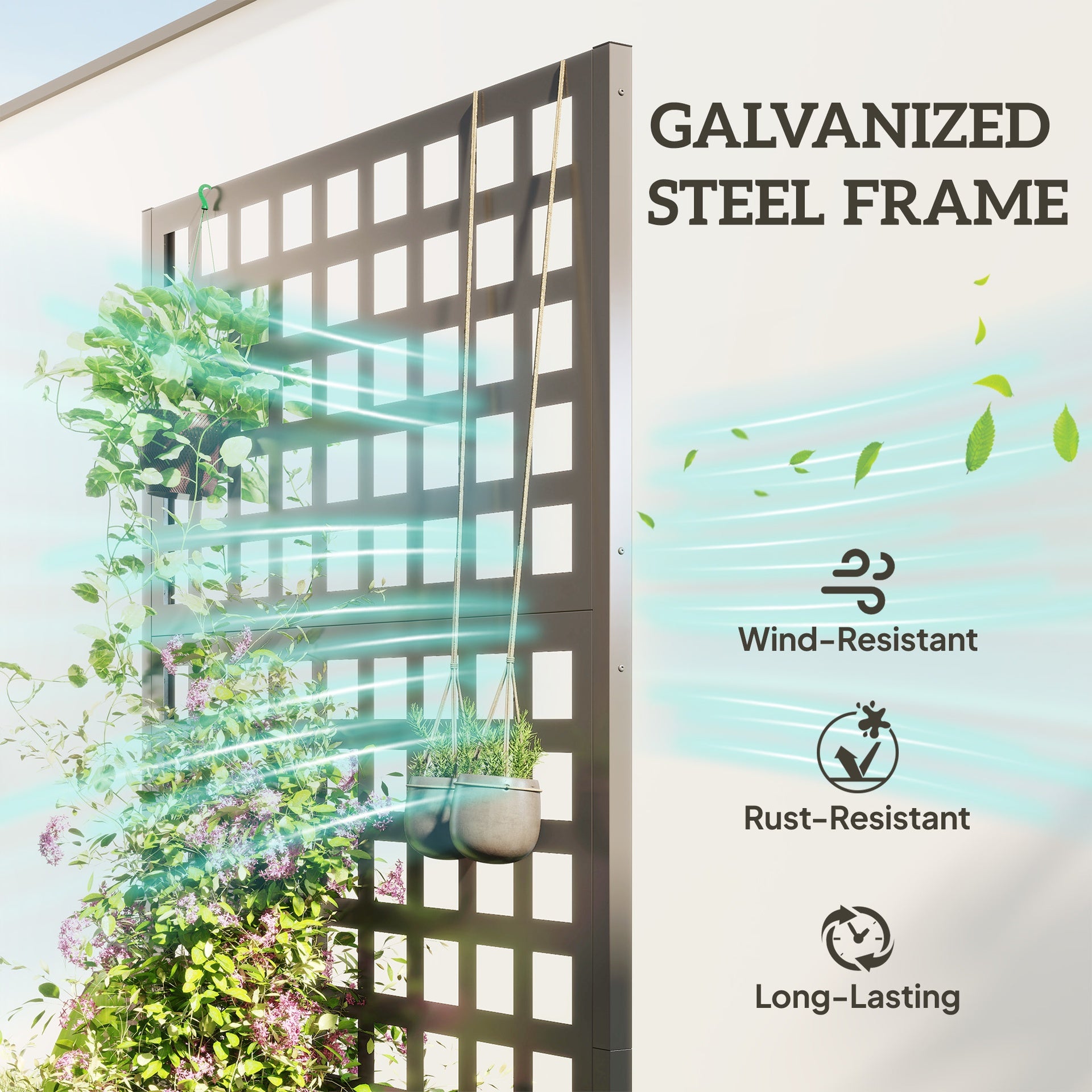 Outsunny Galvanized Raised Garden Bed Planter Box with Trellis for Climbing Plants, Vegetable, Vines, 35" x 16" x 70", Gray