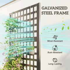 Outsunny Galvanized Raised Garden Bed Planter Box with Trellis for Climbing Plants, Vegetable, Vines, 35" x 16" x 70", Gray