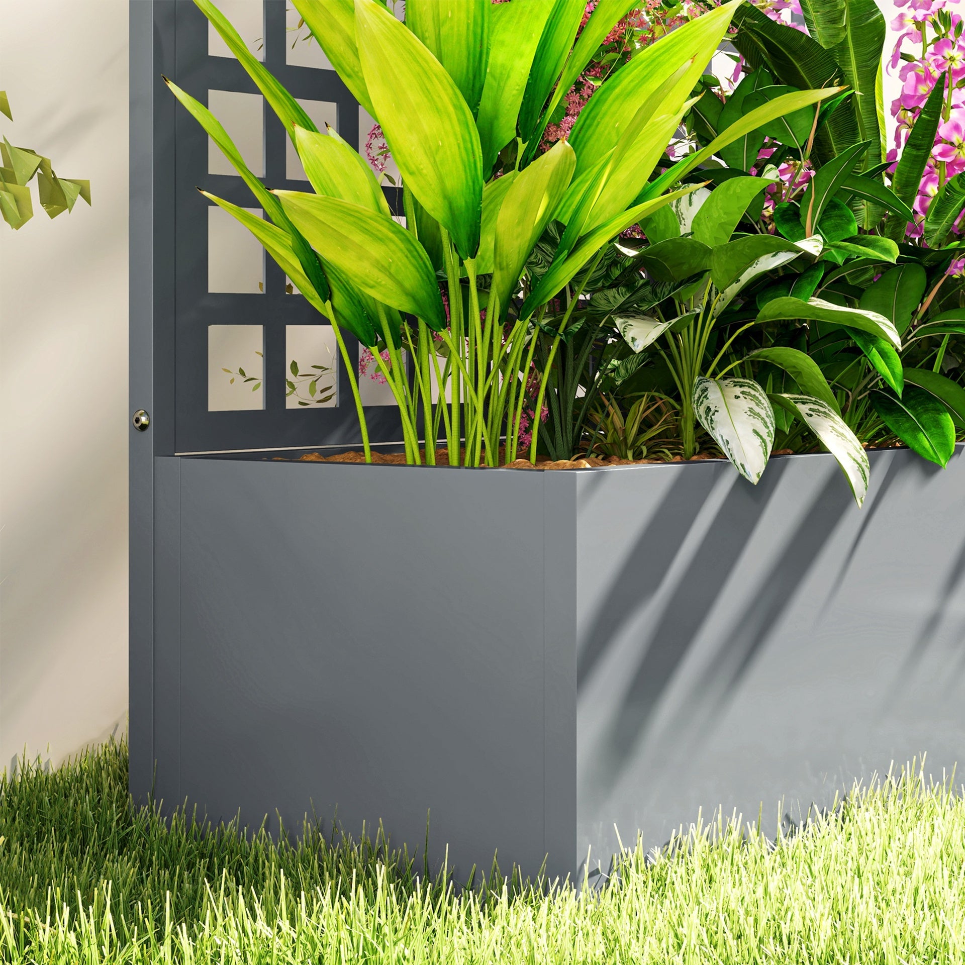 Outsunny Galvanized Raised Garden Bed Planter Box with Trellis for Climbing Plants, Vegetable, Vines, 35" x 16" x 70", Gray