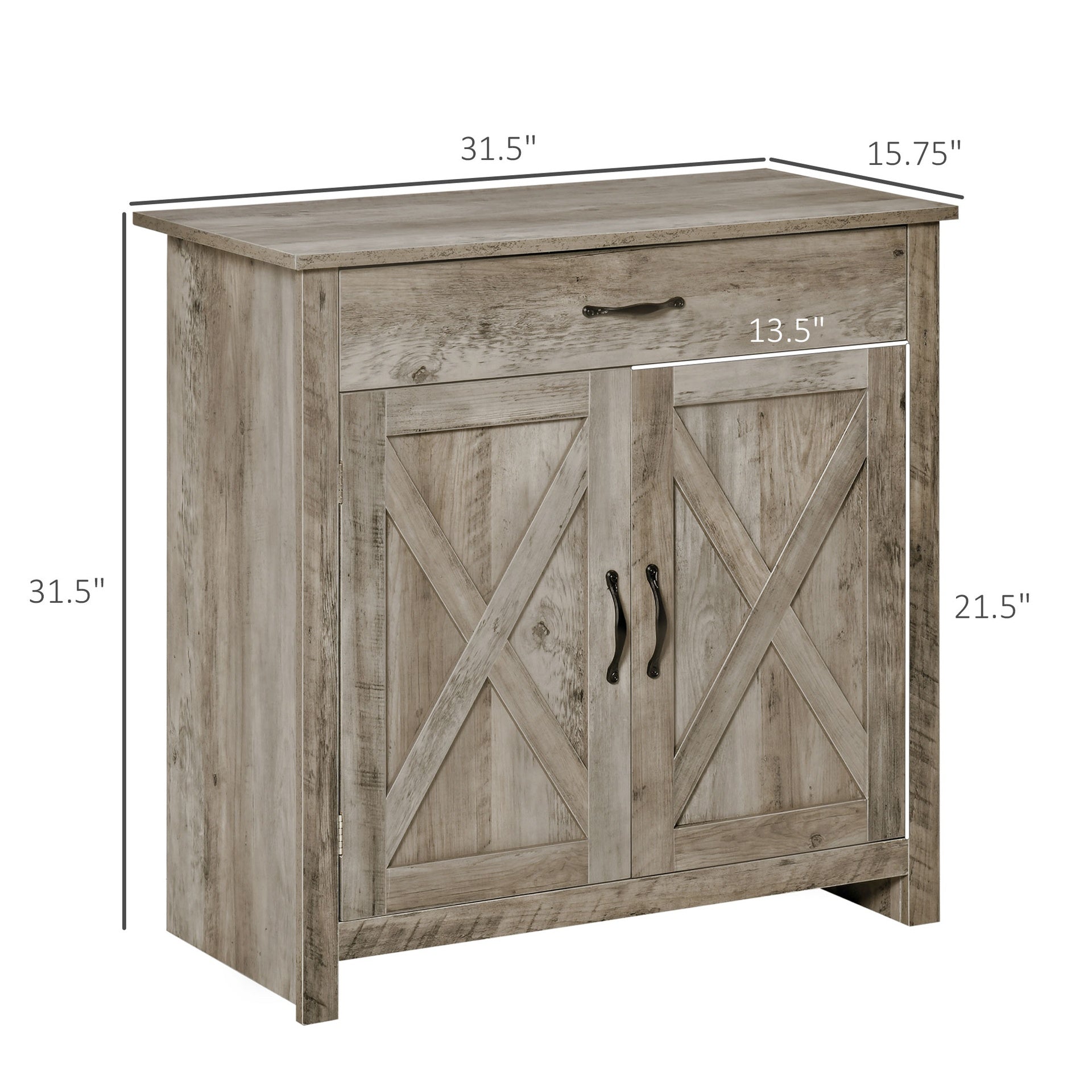 HOMCOM Farmhouse Sideboard Buffet Cabinet, Barn Door Coffee Bar Cabinet with Drawer and Adjustable Shelf for Kitchen, Living Room, Entryway, Gray