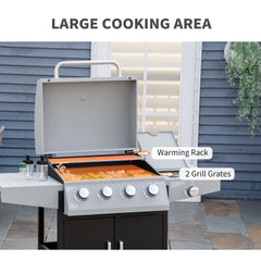 Outsunny 52" Barbecue Grill with Wheels 4+1 Burner Liquid Propane Gas Grill Outdoor Cabinet Style BBQ Trolley w/ Side Burner, Warming Rack, Storage Cabinet