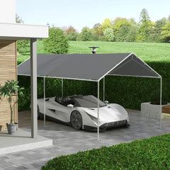 Outsunny 10 x 20ft Carport Roof, UV Resistant Canopy Replacement Cover with Ball Bungee Cords, Dark Gray