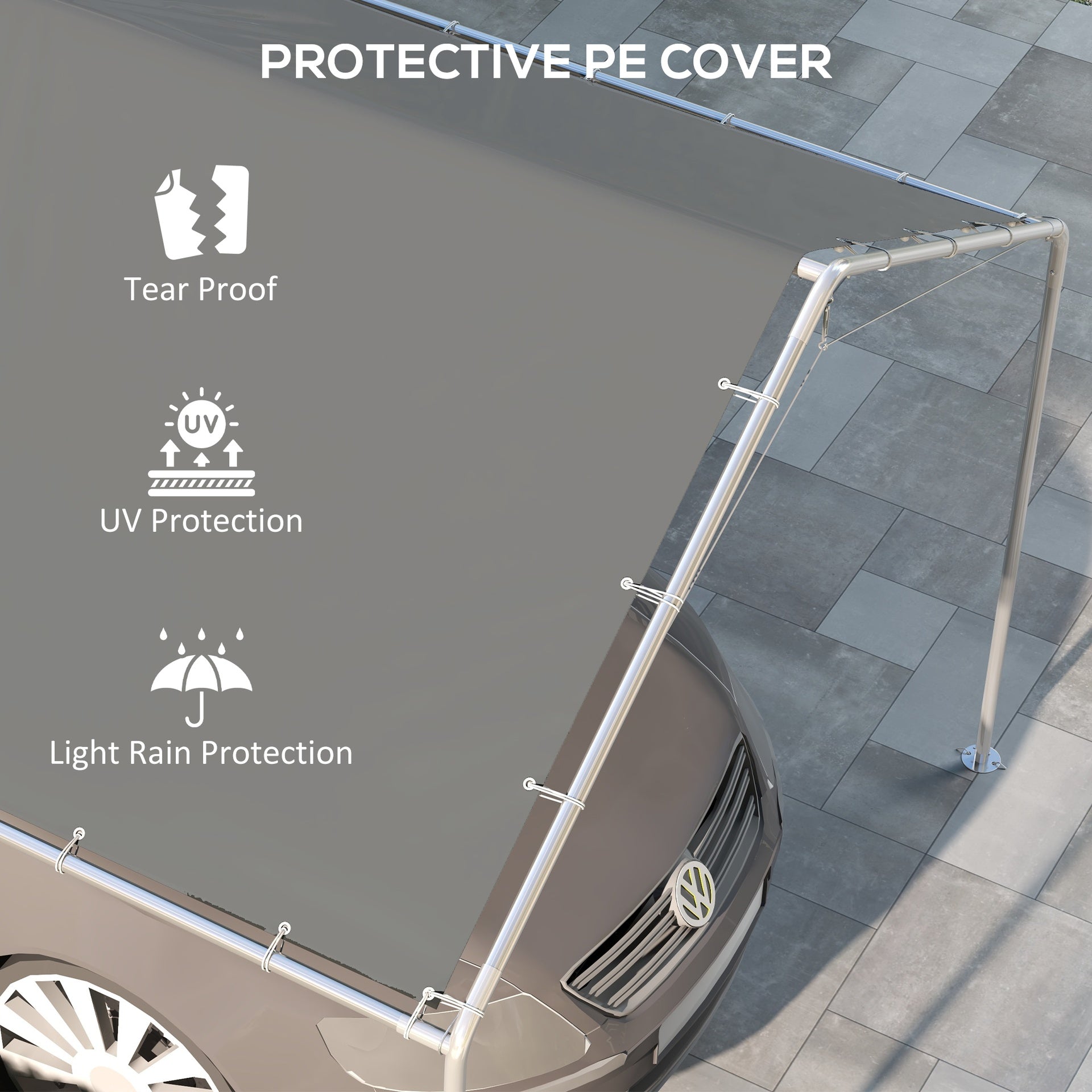 Outsunny 10 x 20ft Carport Roof, UV Resistant Canopy Replacement Cover with Ball Bungee Cords, Dark Gray