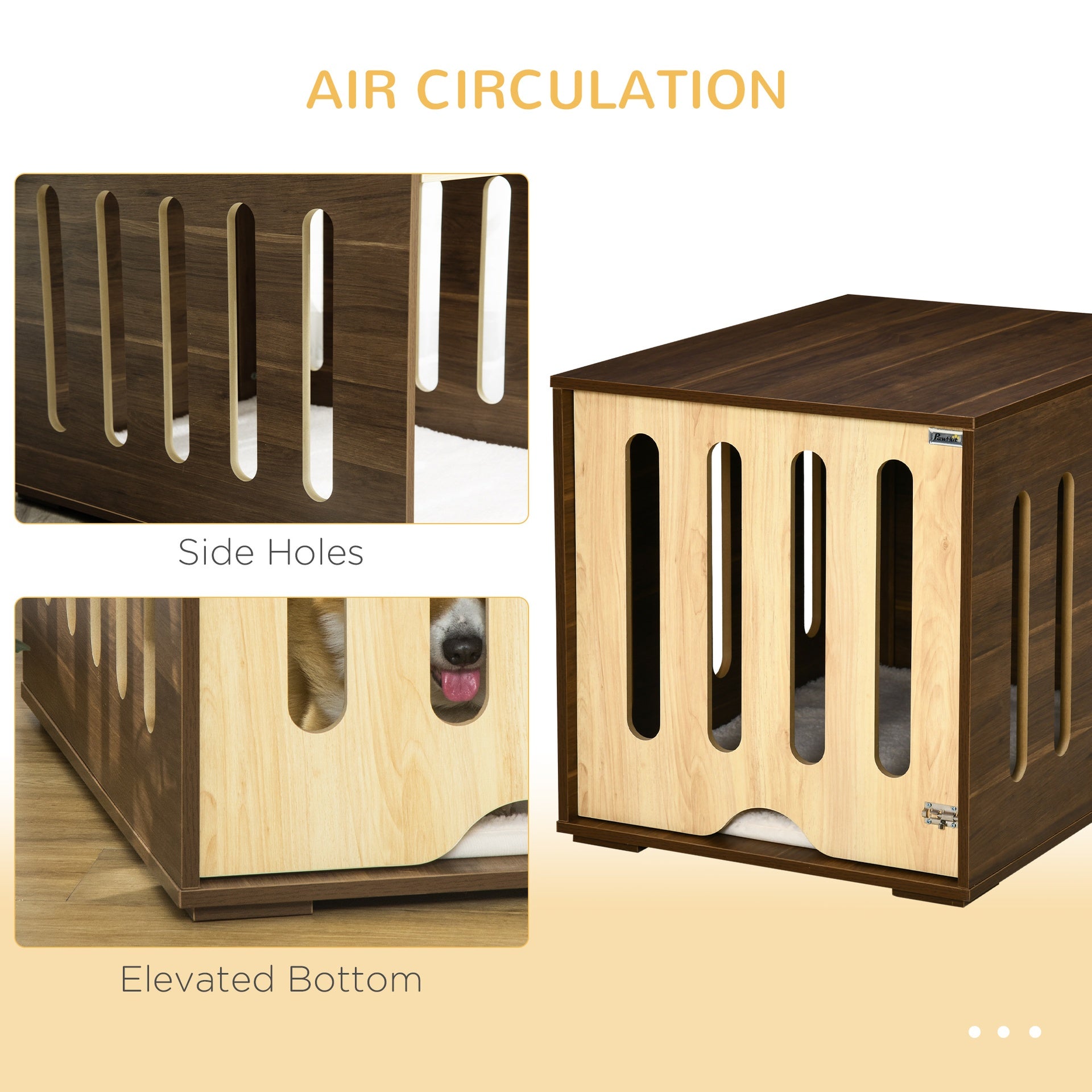 PawHut Furniture Style Dog Crate End Table with Removable Door Panel, Dog Crate Bed with Foam Cushion, Safety Lock, Indoor Use, for Small & Medium Dogs, Brown