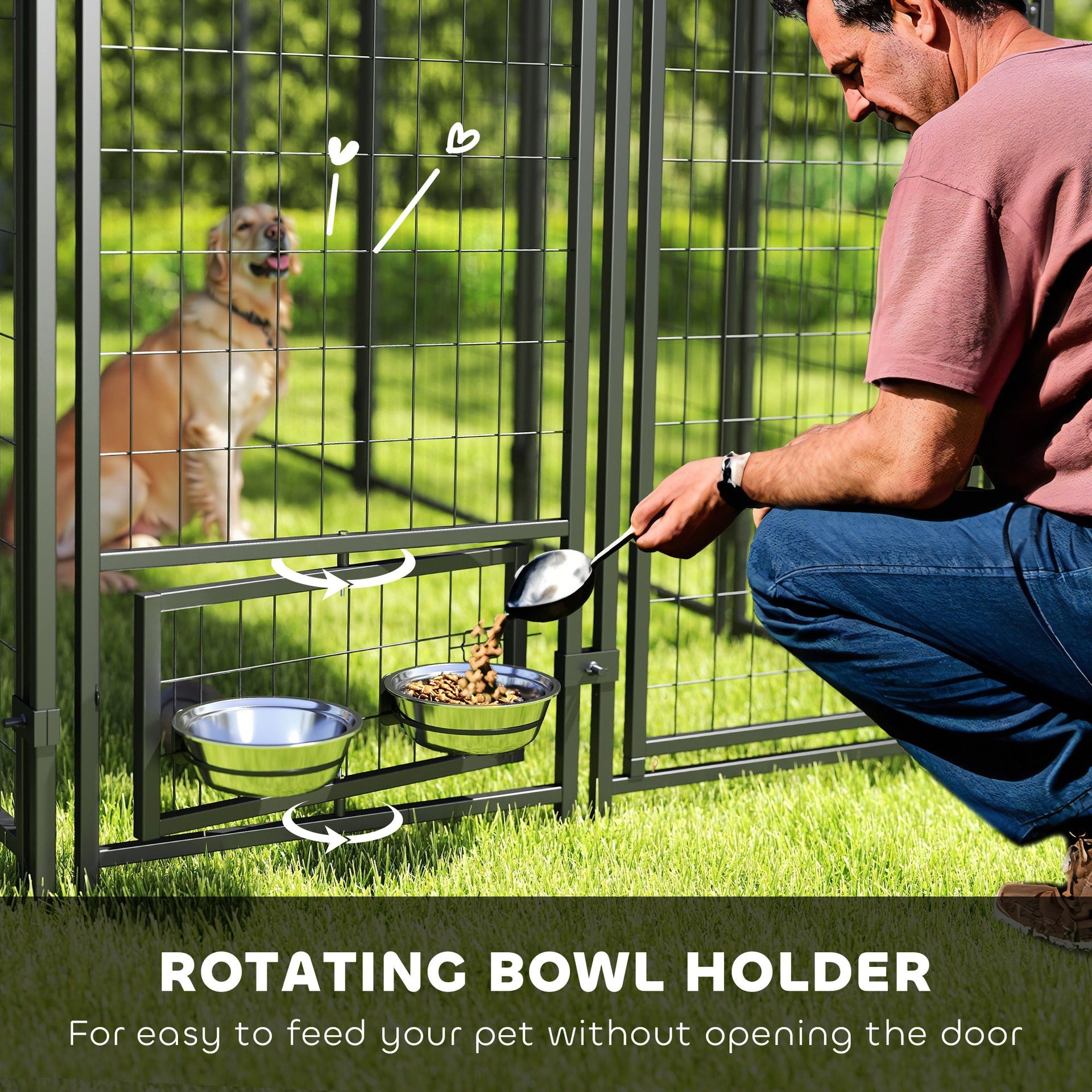 PawHut Outdoor Dog Kennel with Rotating Bowl Holders, Pet Playpen with Waterproof Cover, 8' x 4' x 6', Green