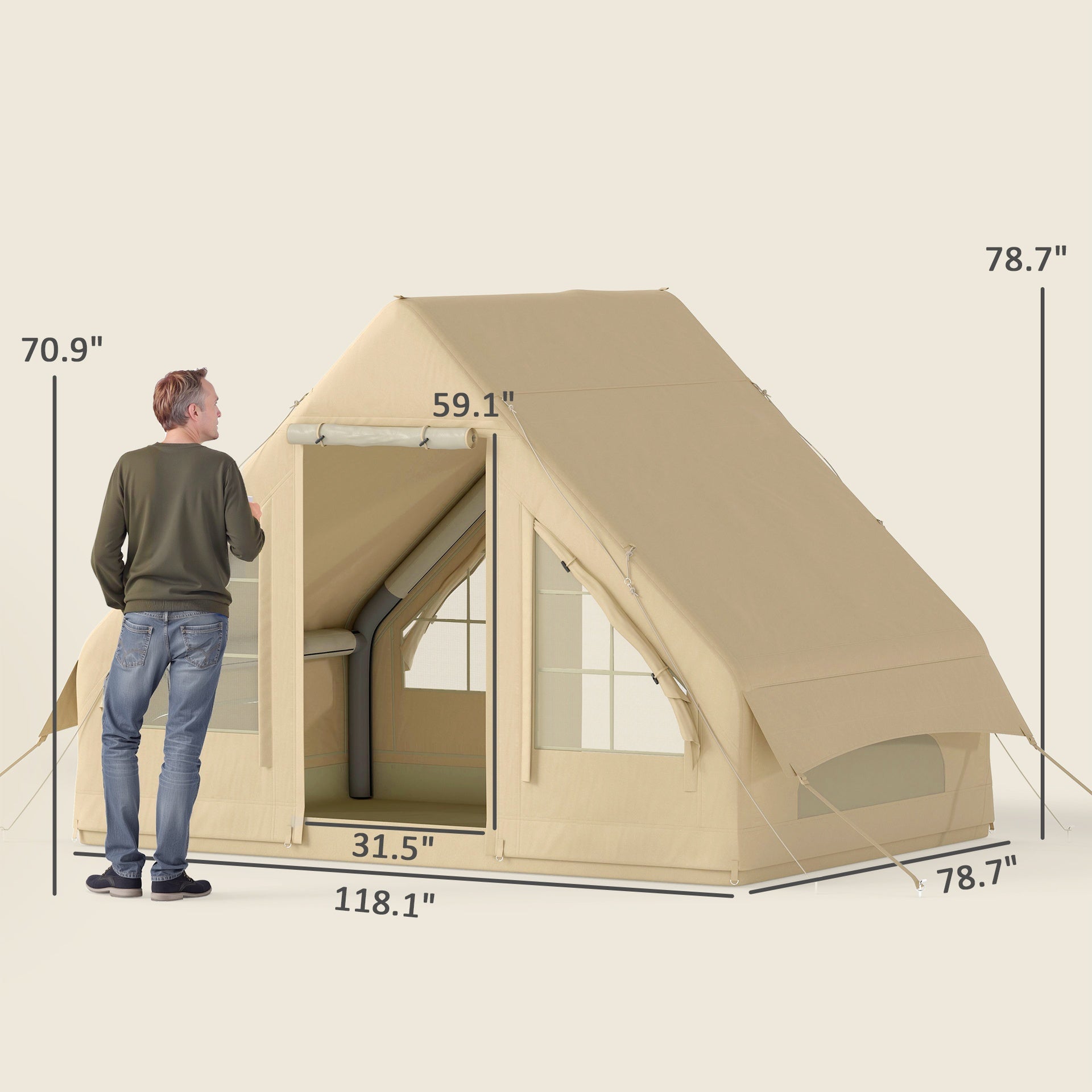 Outsunny Inflatable Camping Tent with Hand Pump, 4 Season Blow Up Tent, Waterproof and Windproof with Mesh Windows and Doors
