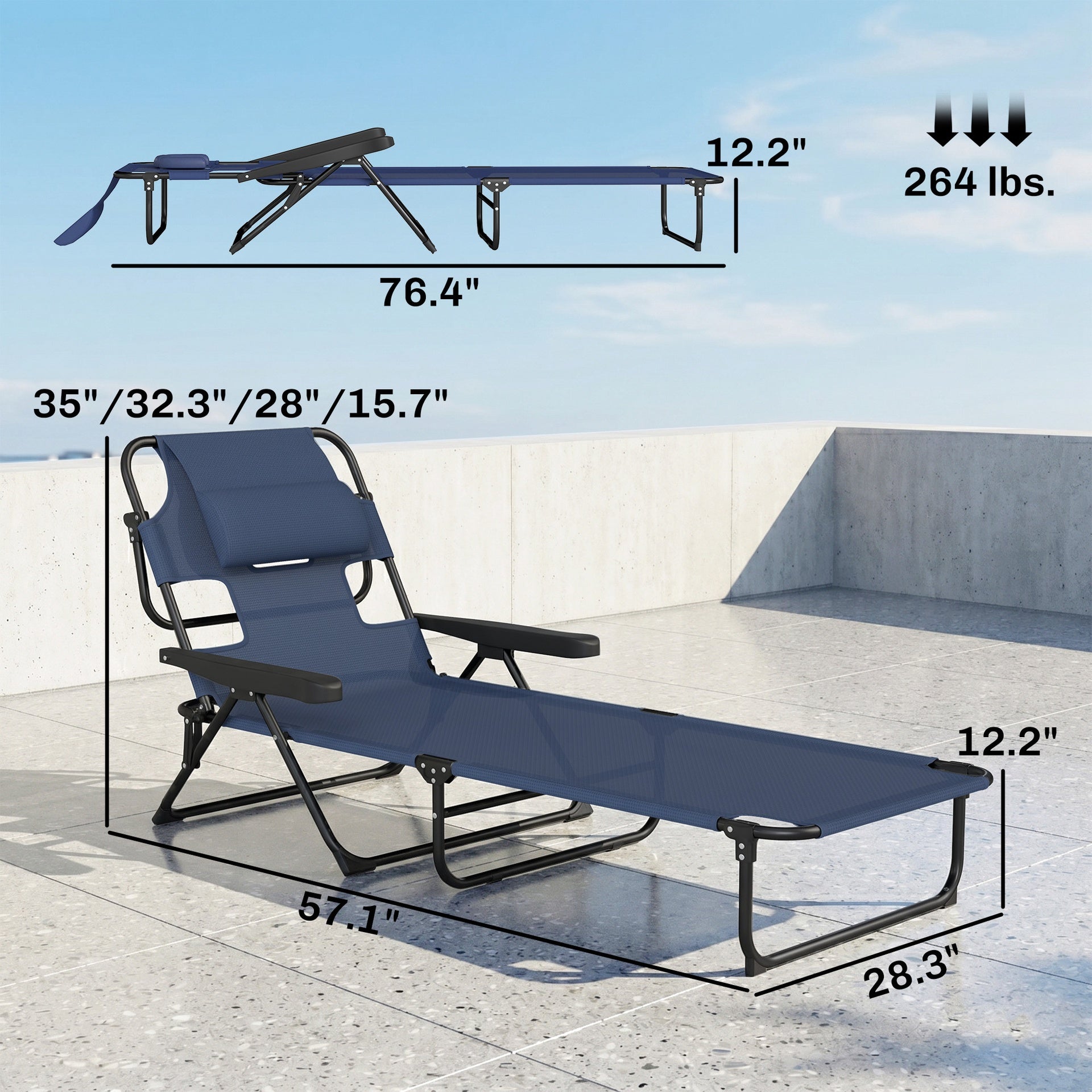 Outsunny Folding Lounge Chair w/ Reclining Back, Navy Blue