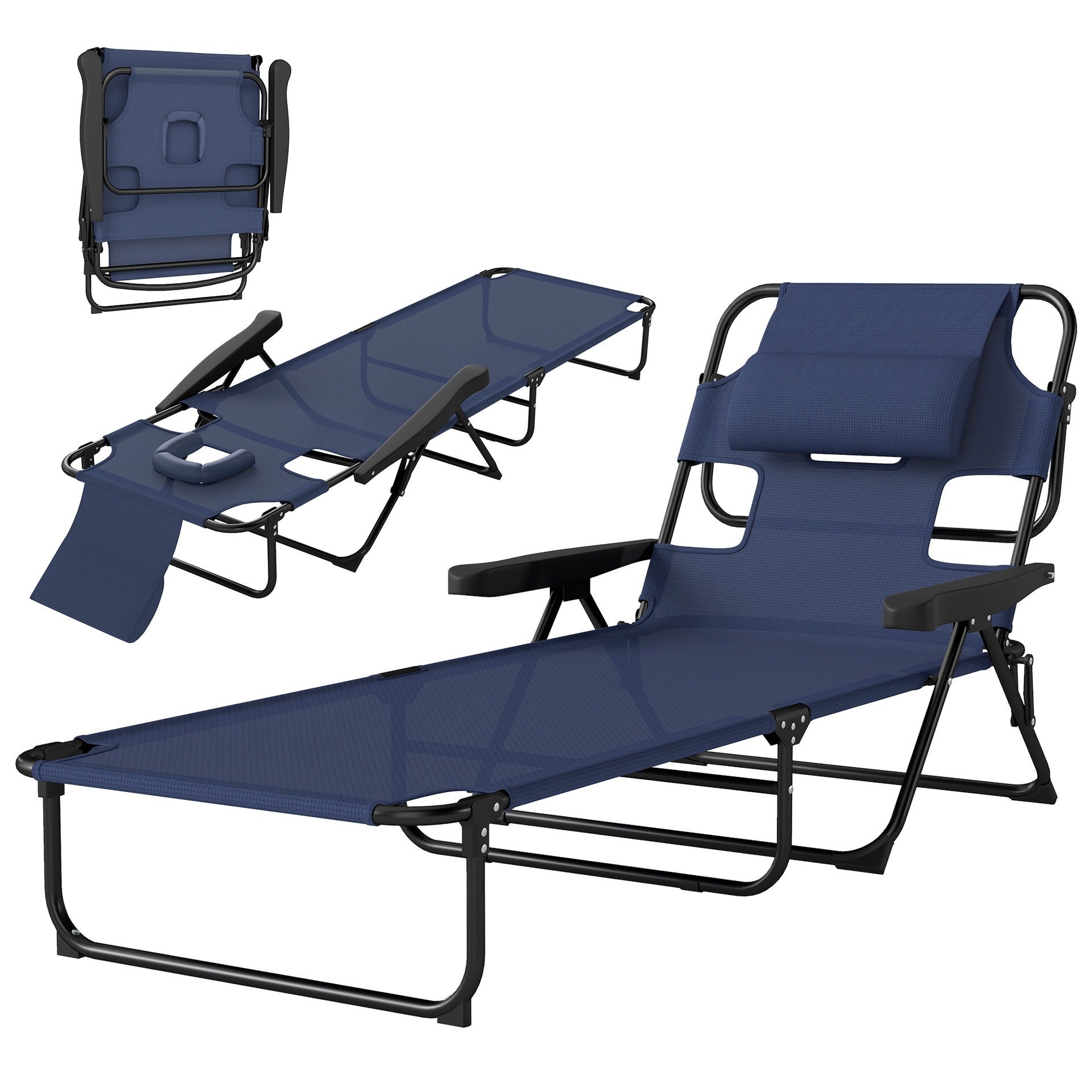 Outsunny Folding Lounge Chair w/ Reclining Back, Navy Blue