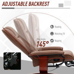 HOMCOM Swivel Recliner Chair, PU Leather Reclining Armchair with Retractable Footrest, Lounge Chair with Wood Base and Adjustable High Back for Small Spaces, Living Room, RV, Bedroom, Brown