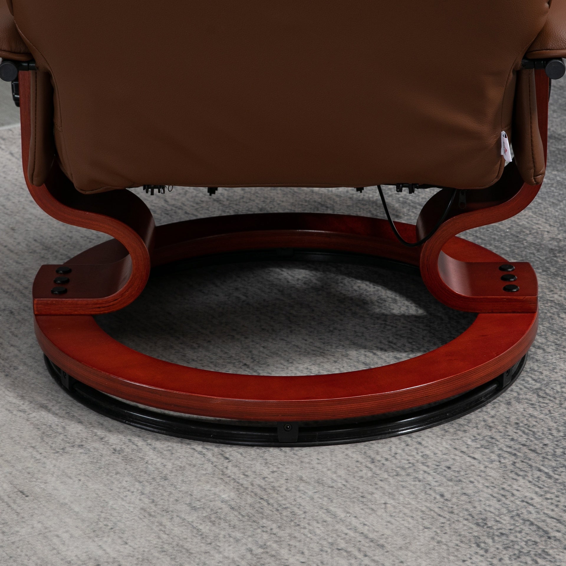HOMCOM Swivel Recliner Chair, PU Leather Reclining Armchair with Retractable Footrest, Lounge Chair with Wood Base and Adjustable High Back for Small Spaces, Living Room, RV, Bedroom, Brown