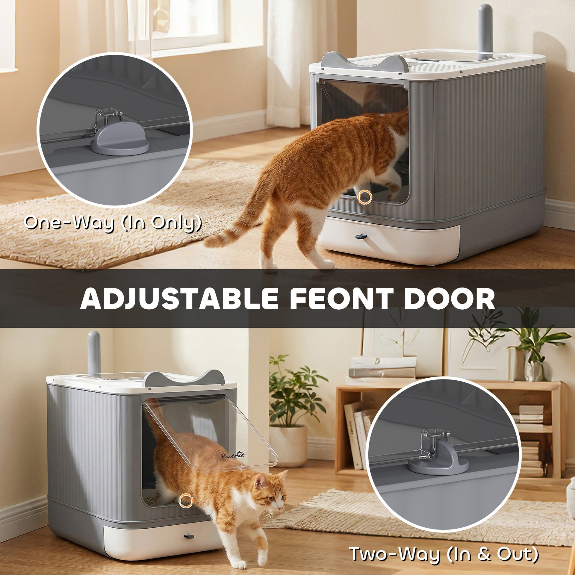 PawHut Cat Litter Box with Lid, Enclosed Litter Box for Medium Cats, Front-Entry and Top-Exit, Scoop, Deodorizer Bag, White