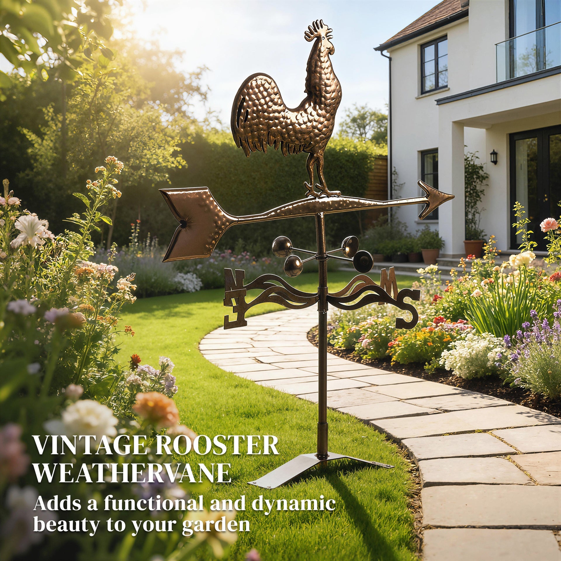 Outsunny Metal Rooster Weathervane, Roof Mount Wind Direction Indicator, Outdoor Weather Vanes
