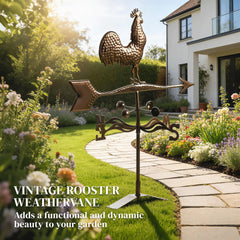 Outsunny Metal Rooster Weathervane, Roof Mount Wind Direction Indicator, Outdoor Weather Vanes