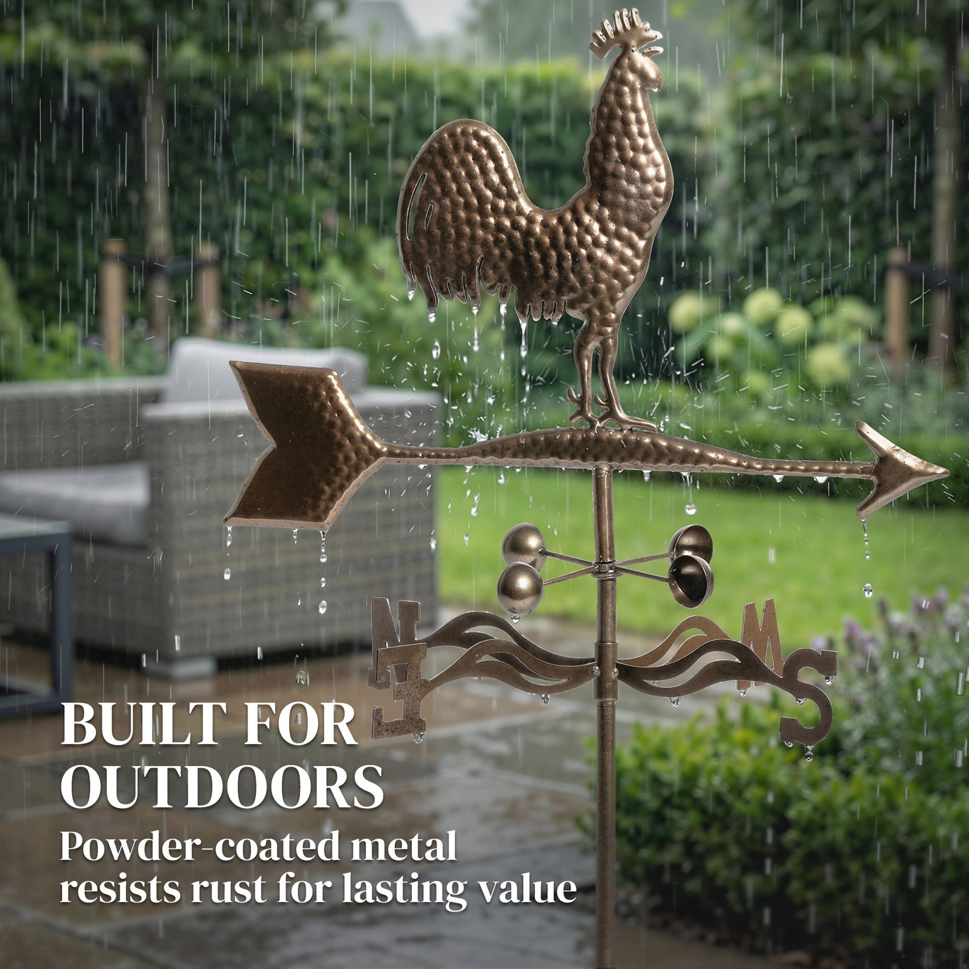 Outsunny Metal Rooster Weathervane, Roof Mount Wind Direction Indicator, Outdoor Weather Vanes