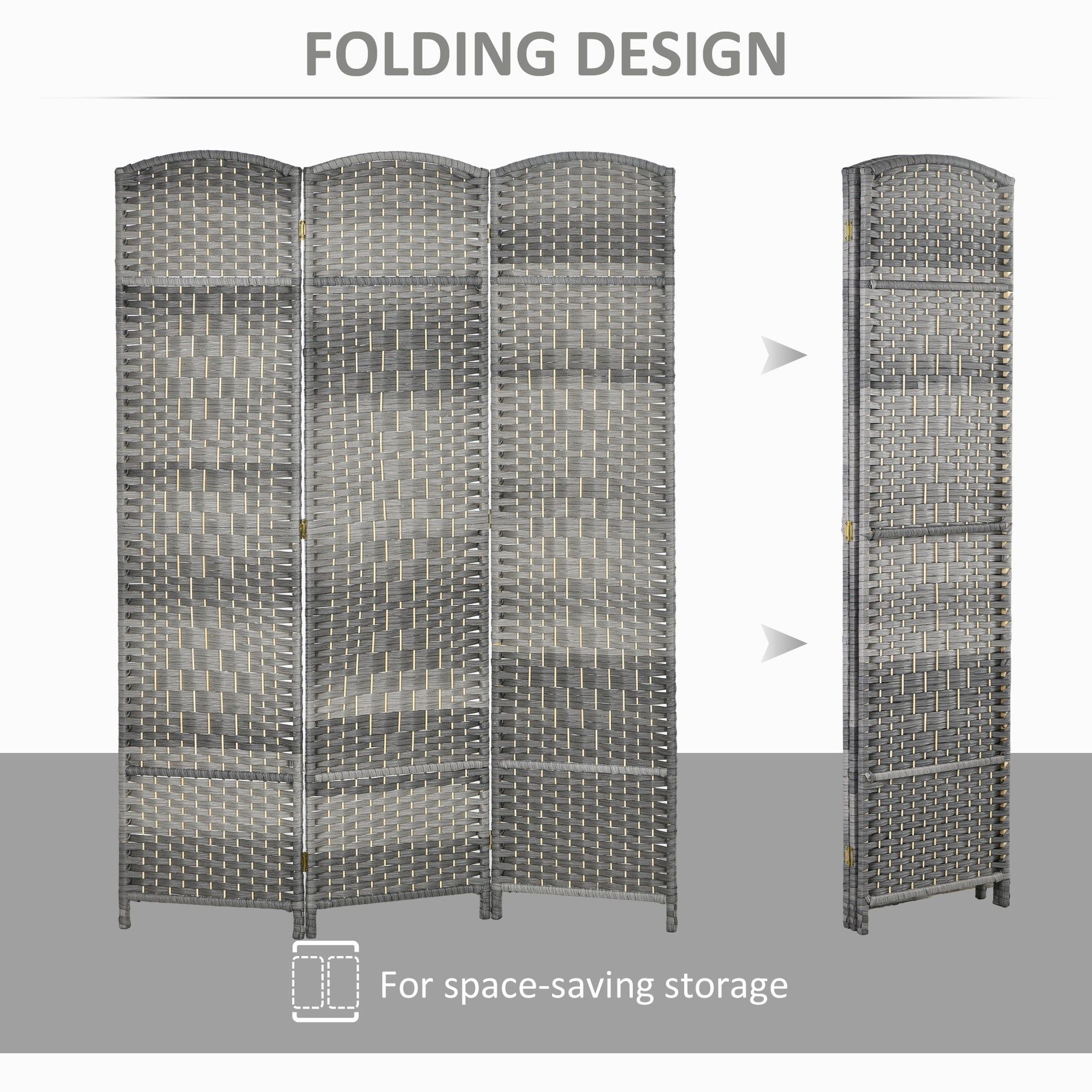 HOMCOM Folding Room Divider Screen 3 Panel 6' Tall Privacy Screen Freestanding Wood Partition for Home Office, Mixed Gray