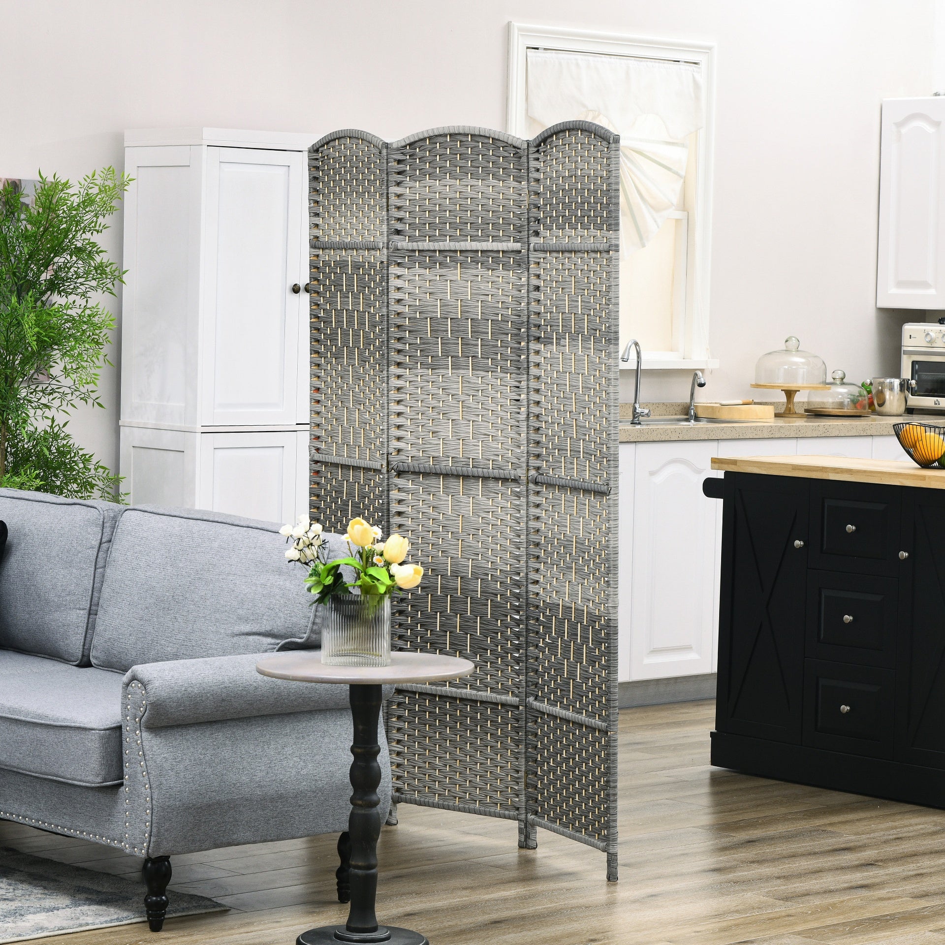 HOMCOM Folding Room Divider Screen 3 Panel 6' Tall Privacy Screen Freestanding Wood Partition for Home Office, Mixed Gray