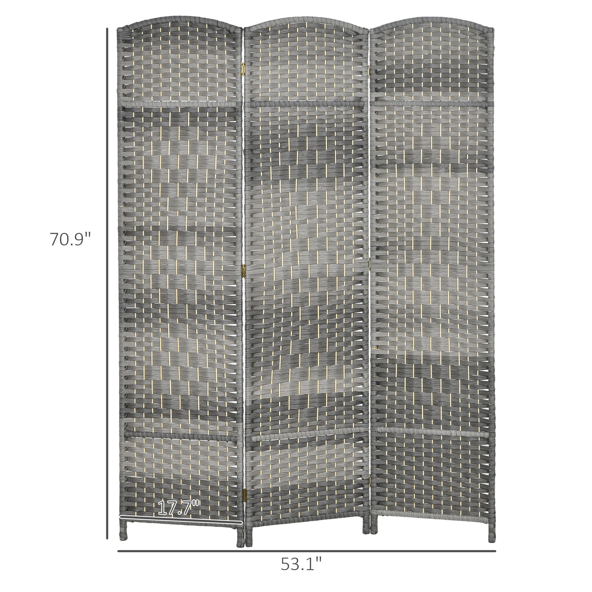 HOMCOM Folding Room Divider Screen 3 Panel 6' Tall Privacy Screen Freestanding Wood Partition for Home Office, Mixed Gray