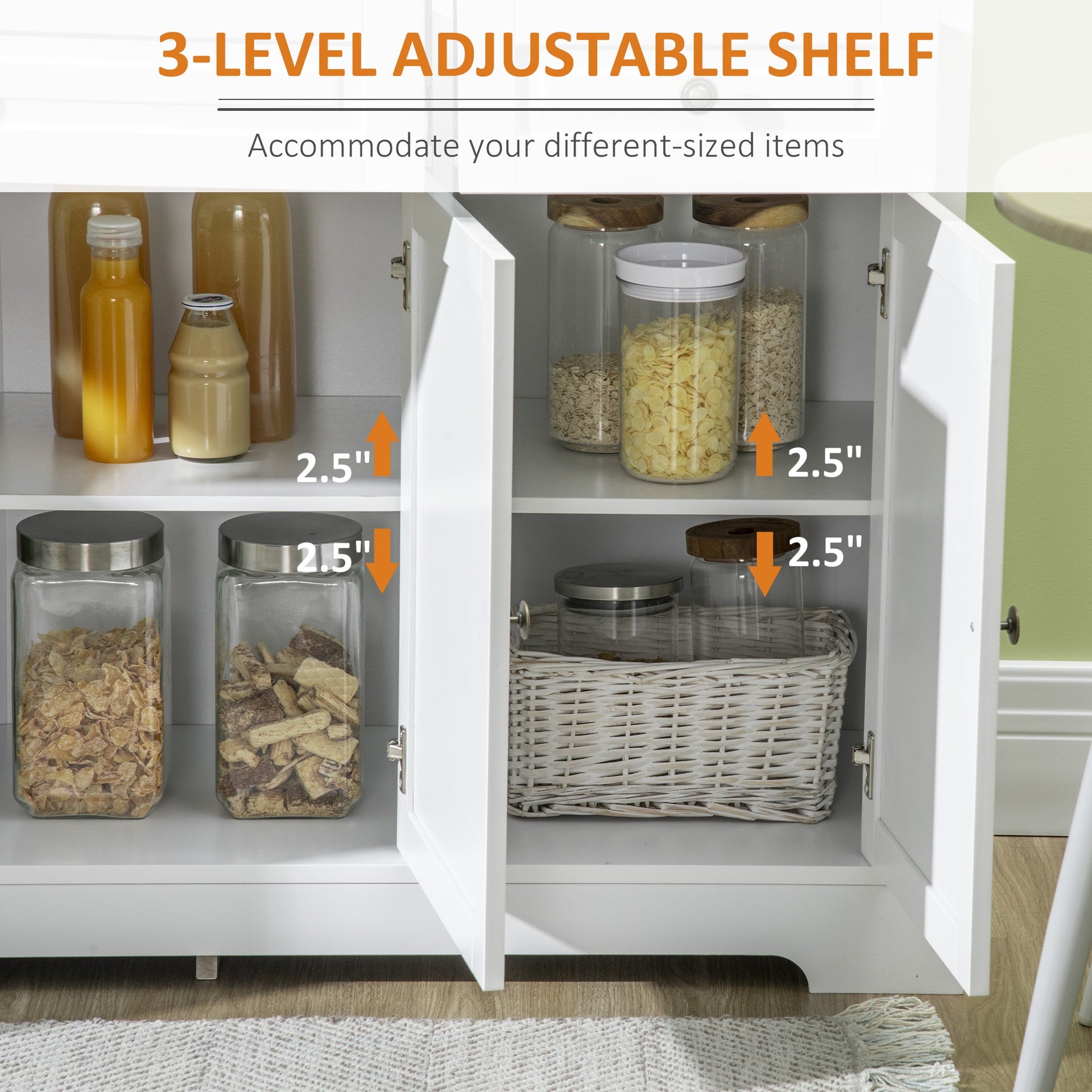 HOMCOM Sideboard Buffet Cabinet, Modern Accent Cabinet with 2 Drawers and Adjustable Shelves, Entryway Cabinet, White