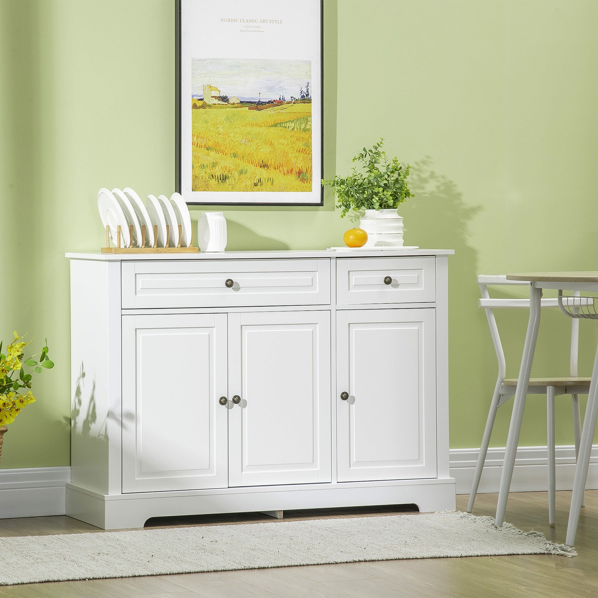 HOMCOM Sideboard Buffet Cabinet, Modern Accent Cabinet with 2 Drawers and Adjustable Shelves, Entryway Cabinet, White