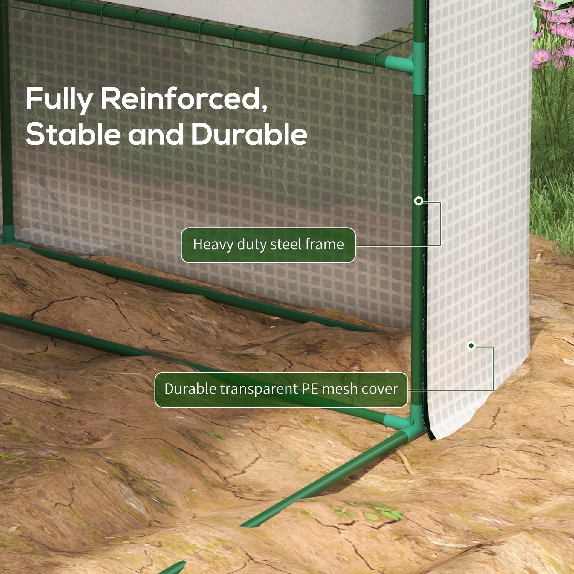 Outsunny 8' x 6' x 7' Portable Walk in Greenhouse with Mesh, Door, Windows, 18 Shelf, Trellis, Plant Labels, White