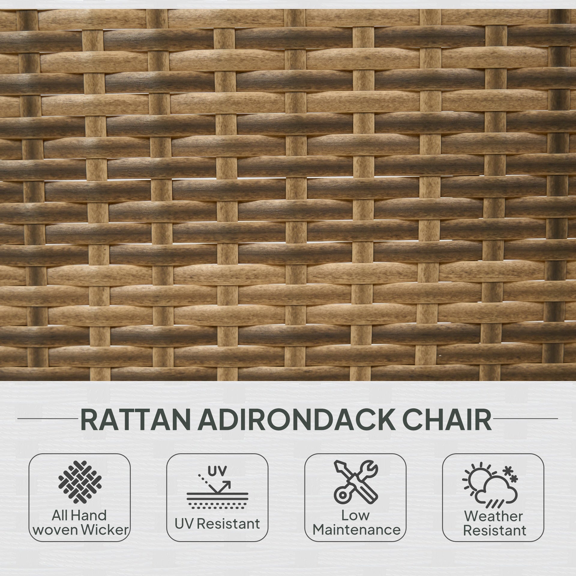 Outsunny Patio Adirondack Chair with Rattan Wicker, Soft Cushions, Tall Curved Backrest for Deck or Garden, Dark Blue