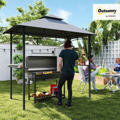 Outsunny 8' x 5' Grill Gazebo with Double Roof, Outdoor BBQ Canopy Gazebo with 2 Side Shelves for Patio Yard Garden Gray