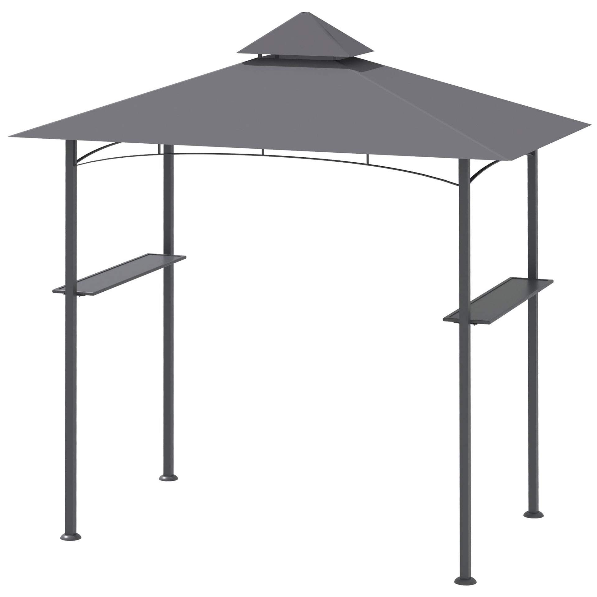 Outsunny 8' x 5' Grill Gazebo with Double Roof, Outdoor BBQ Canopy Gazebo with 2 Side Shelves for Patio Yard Garden Gray