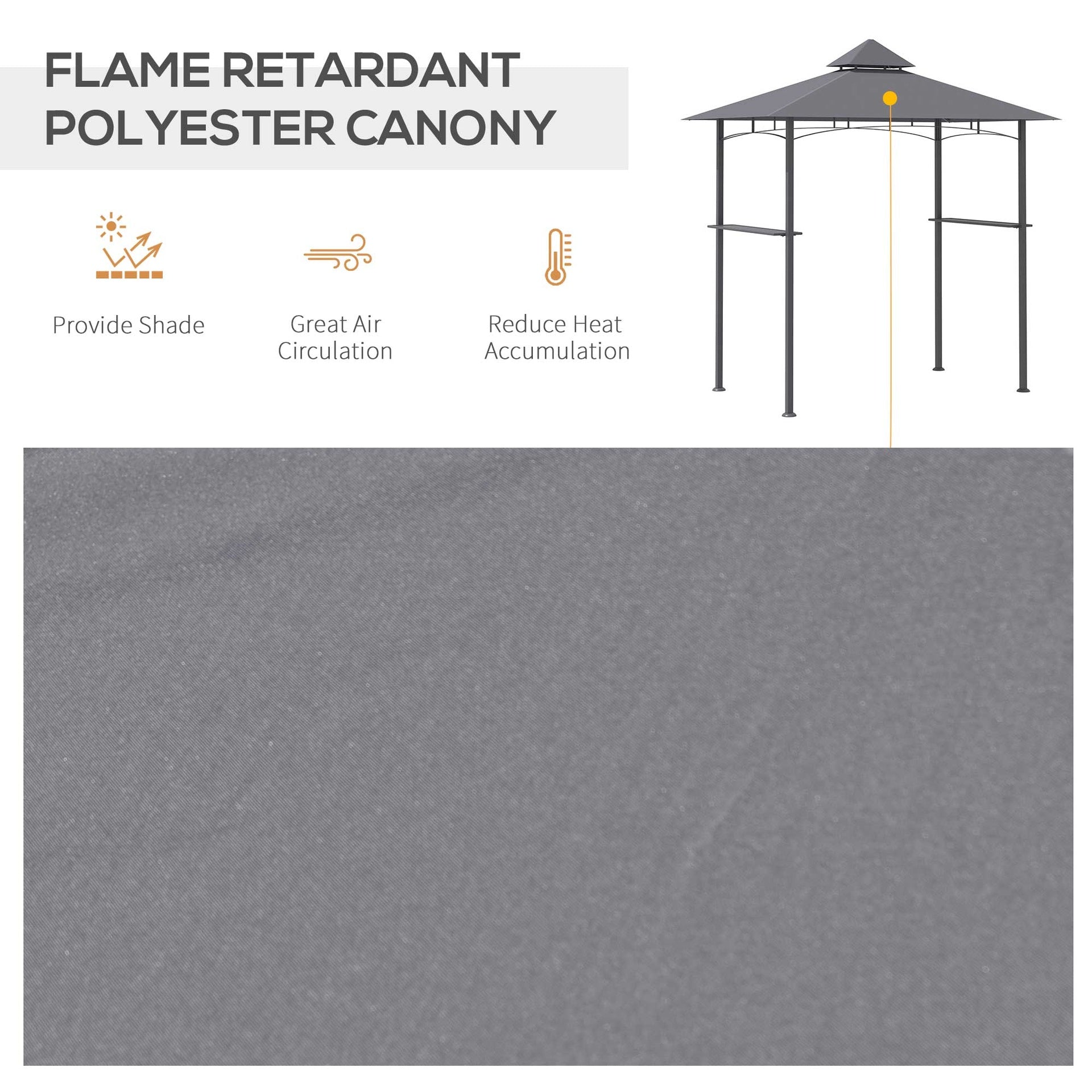Outsunny 8' x 5' Grill Gazebo with Double Roof, Outdoor BBQ Canopy Gazebo with 2 Side Shelves for Patio Yard Garden Gray