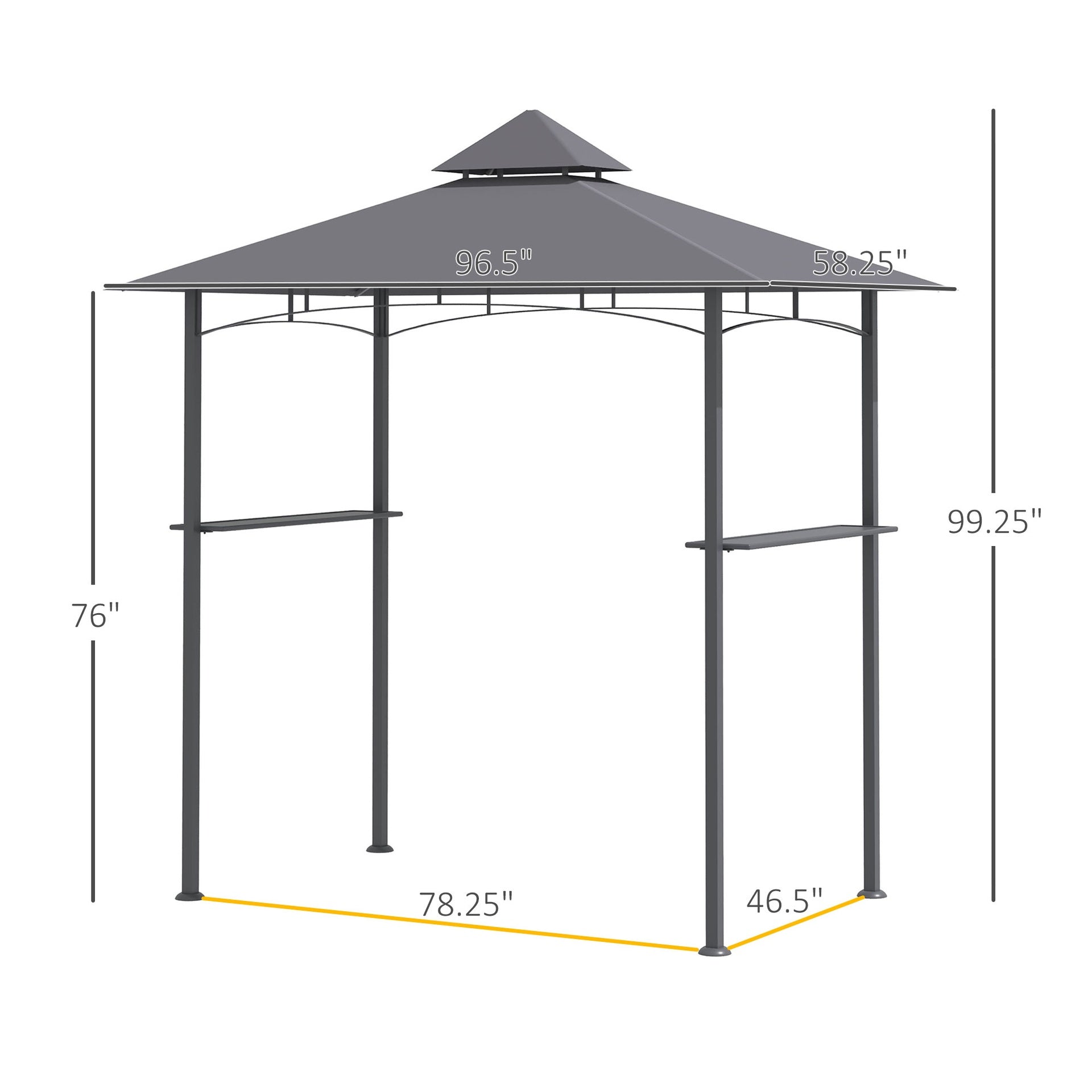 Outsunny 8' x 5' Grill Gazebo with Double Roof, Outdoor BBQ Canopy Gazebo with 2 Side Shelves for Patio Yard Garden Gray