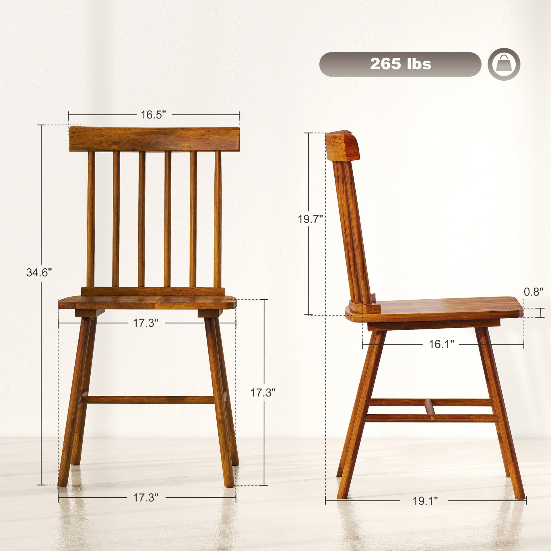 HOMCOM Dining Chairs Set of 4, Farmhouse Wood Kitchen Chairs with Rubber Wood Frame, Spindle Back for Dining Room, Light Brown
