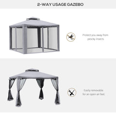 Outsunny 9.6' x 9.6' Patio Gazebo, Outdoor Canopy Shelter with 2-Tier Roof and Netting, Steel Frame for Garden, Lawn, Backyard, and Deck, Gray