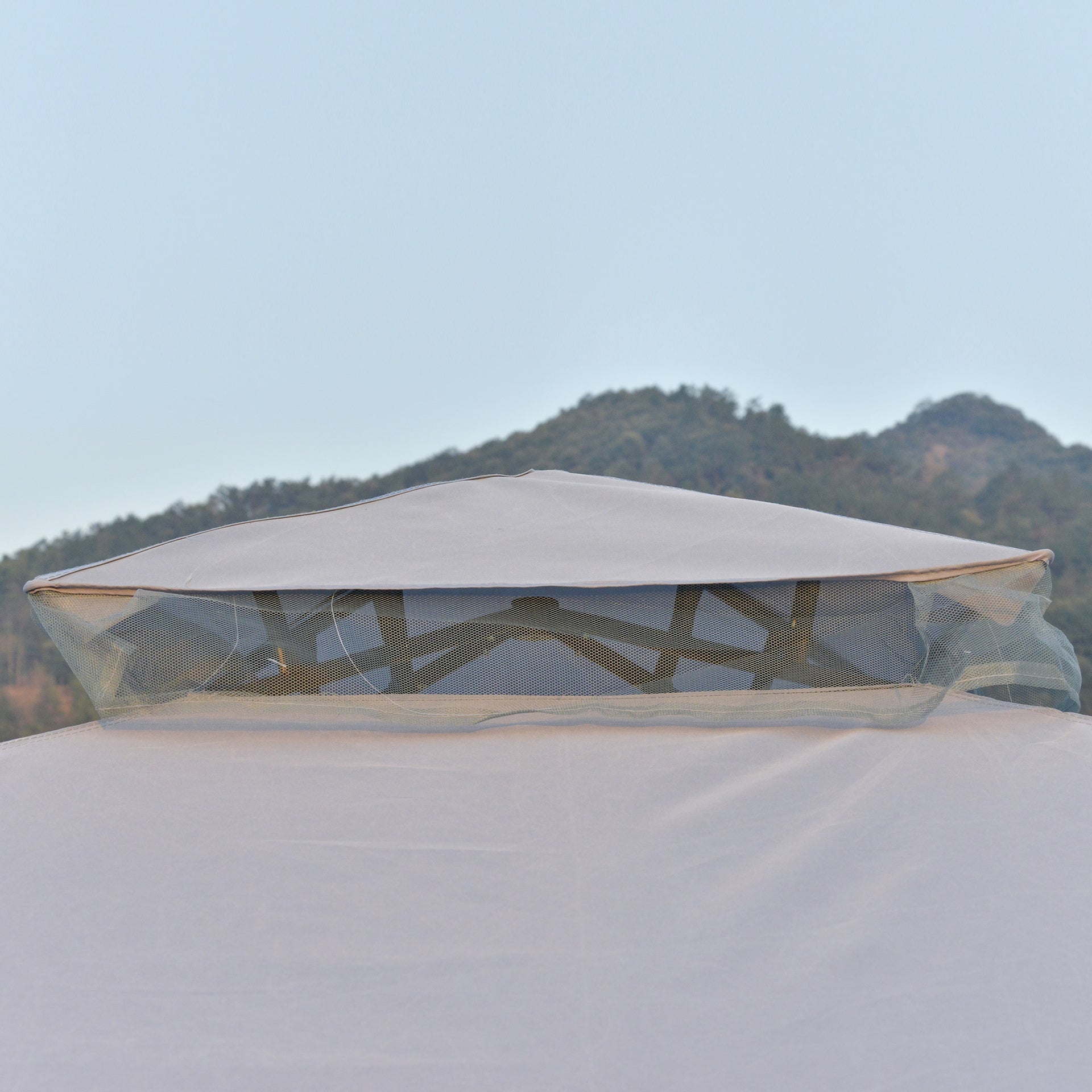 Outsunny 9.6' x 9.6' Patio Gazebo, Outdoor Canopy Shelter with 2-Tier Roof and Netting, Steel Frame for Garden, Lawn, Backyard, and Deck, Gray