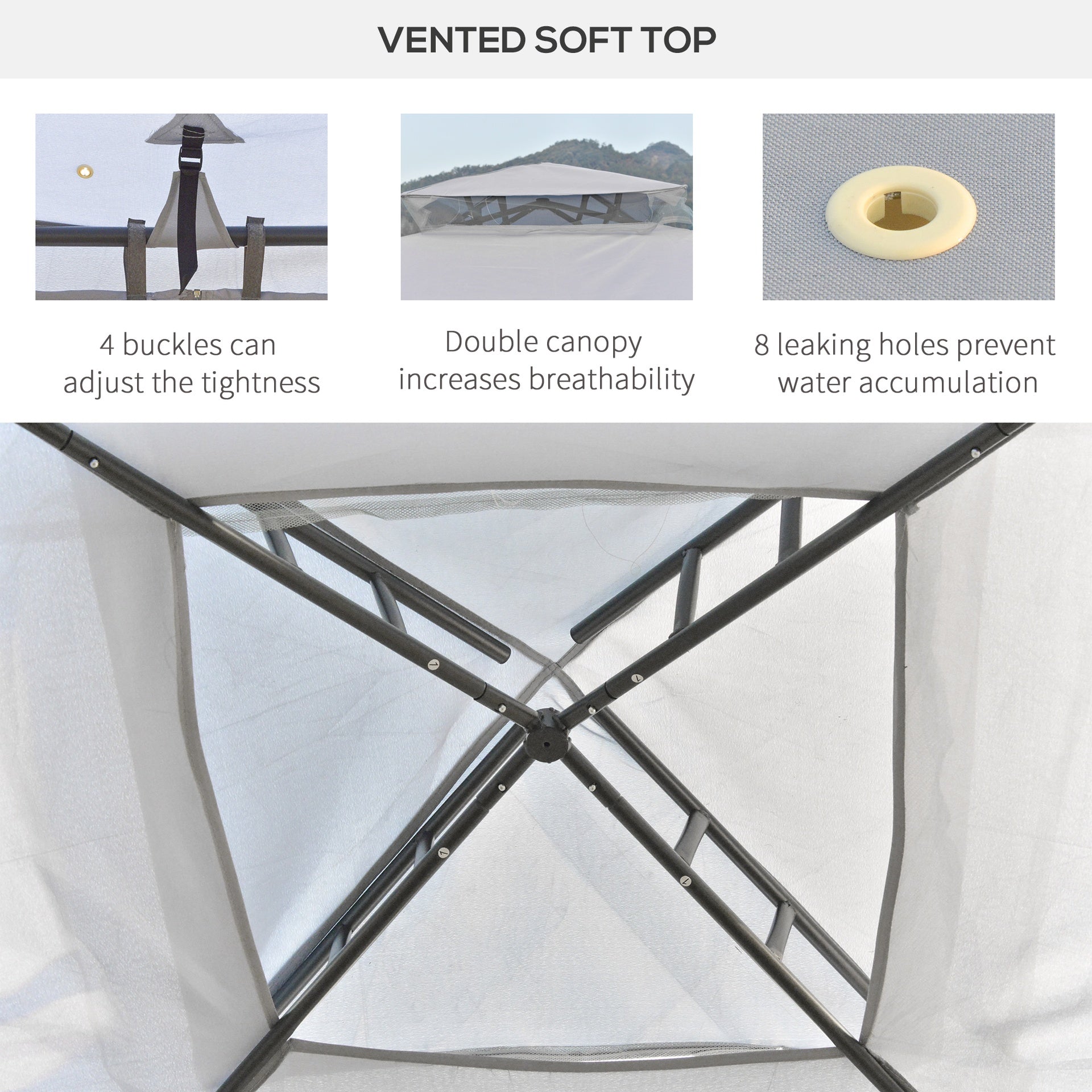 Outsunny 9.6' x 9.6' Patio Gazebo, Outdoor Canopy Shelter with 2-Tier Roof and Netting, Steel Frame for Garden, Lawn, Backyard, and Deck, Gray