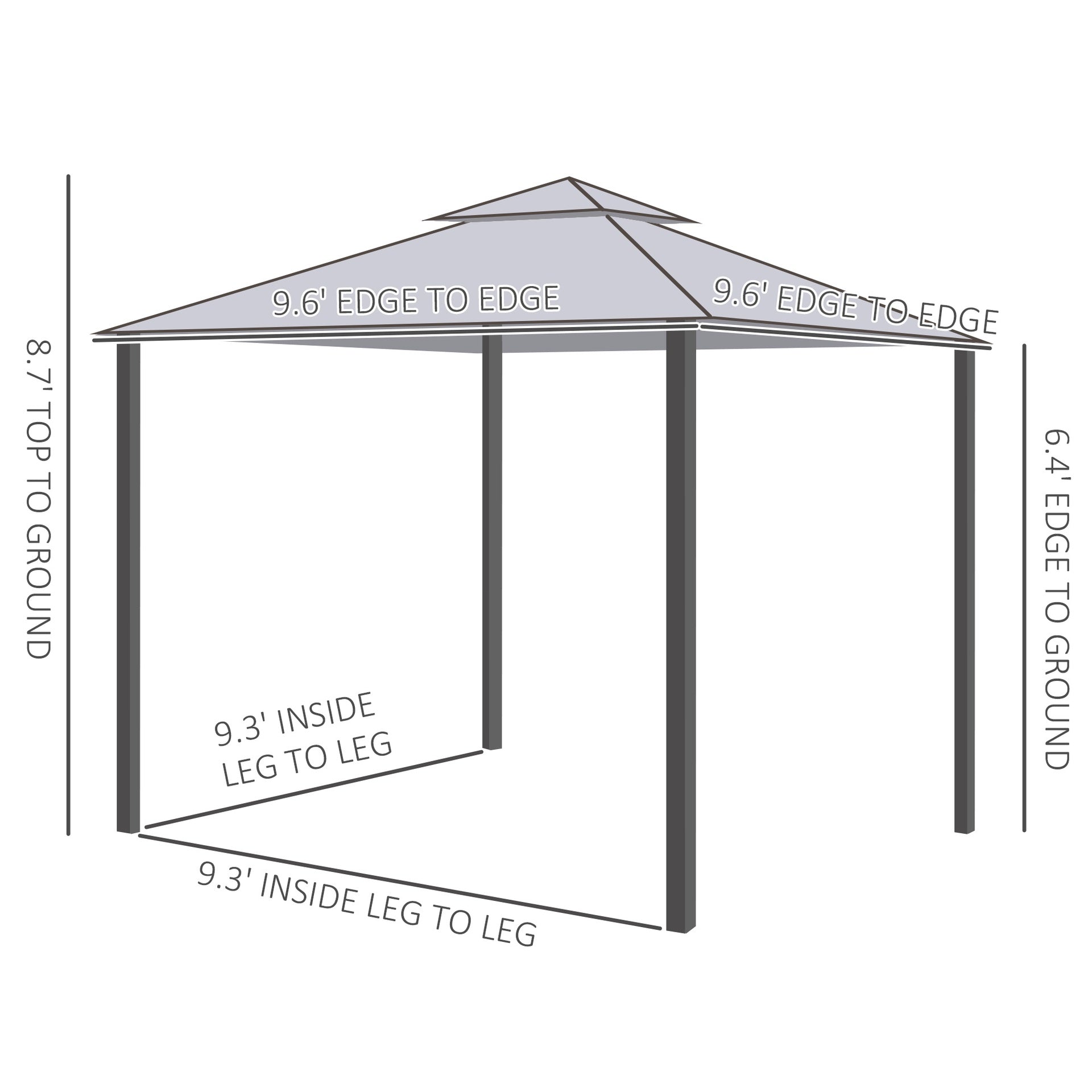 Outsunny 9.6' x 9.6' Patio Gazebo, Outdoor Canopy Shelter with 2-Tier Roof and Netting, Steel Frame for Garden, Lawn, Backyard, and Deck, Gray