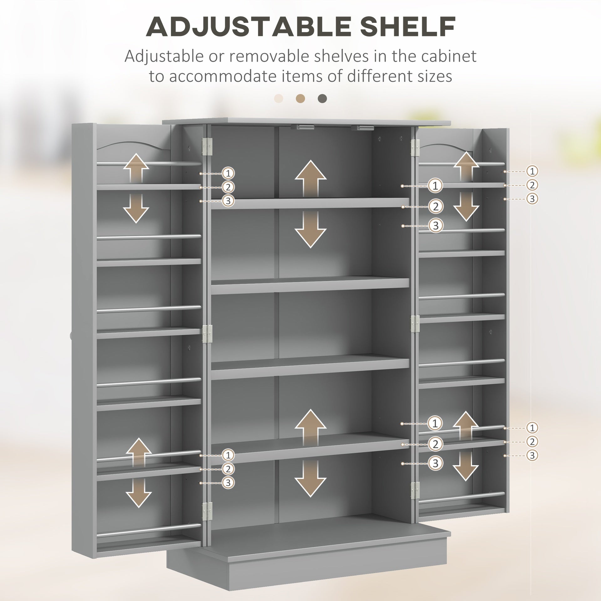 HOMCOM Freestanding Kitchen Pantry Cabinet, Kitchen Cabinet with 12 Door Shelves, Double Doors, 5-tier Shelving, Gray