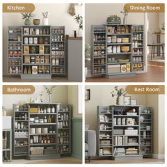 HOMCOM Freestanding Kitchen Pantry Cabinet, Kitchen Cabinet with 12 Door Shelves, Double Doors, 5-tier Shelving, Gray