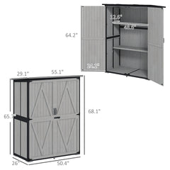 Outsunny Wood Storage Shed, Outdoor Garden Shed with Asphalt Roof, 2 Shelves, Lockable Doors and Adjustable Feet, Gray