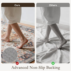 HOMCOM Area Rug 4x6, Machine Washable Rug, Non-Slip Boho Print Pattern Medallion Carpet for Living Room, Bedroom, Tawny Brown