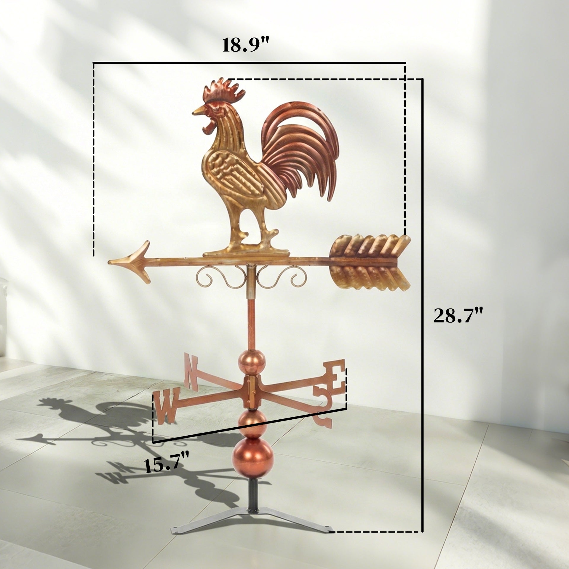Outsunny Metal Rooster Weathervane, Roof Mount Wind Direction Indicator, Outdoor Weather Vanes