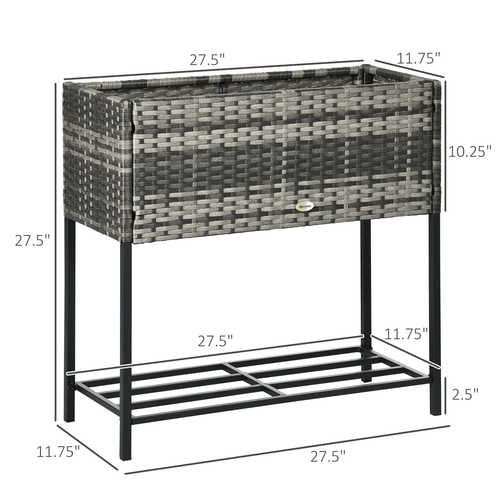 Outsunny Raised Garden Bed, Elevated Planter Box with Rattan Wicker Look, Tool Storage Shelf, Portable Design for Herbs, Vegetables, Flowers, Gray