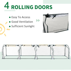 Outsunny 13' L x 3' W x 2.5' H Portable Tunneled Greenhouse with 4 Zippered Doors, Water/UV Fighting PVC Cover