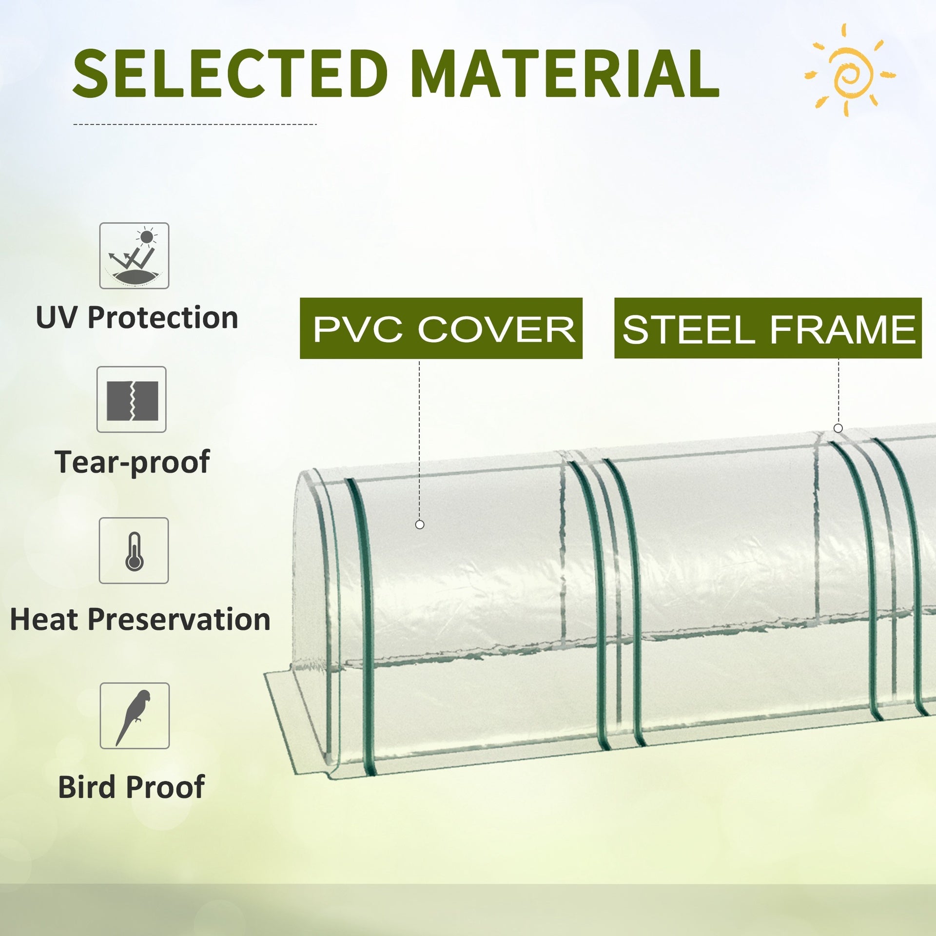 Outsunny 13' L x 3' W x 2.5' H Portable Tunneled Greenhouse with 4 Zippered Doors, Water/UV Fighting PVC Cover